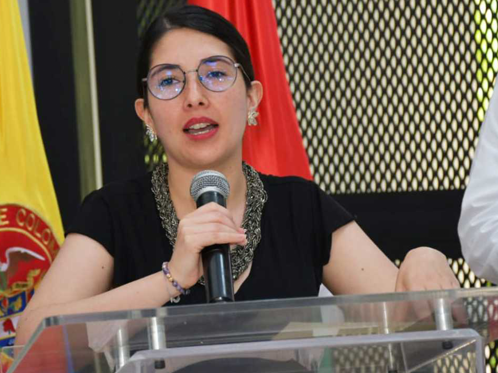 Angie Katherine Monroy, superintendente (E) del Subsidio Familiar, durante comunicado de prensa sobre señalamientos difundidos en medios de comunicación